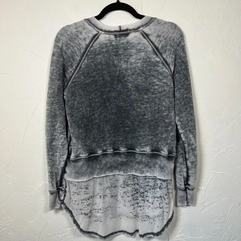 Grunge 90s y2k Allen Allen Gray‎ Acid Wash Distressed Layered Sweatshirt Top S
